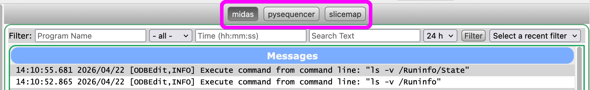 Messages webpage